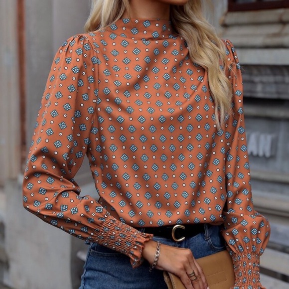 SHEIN Tops - SHEIN Orange and Blue Floral Blouse